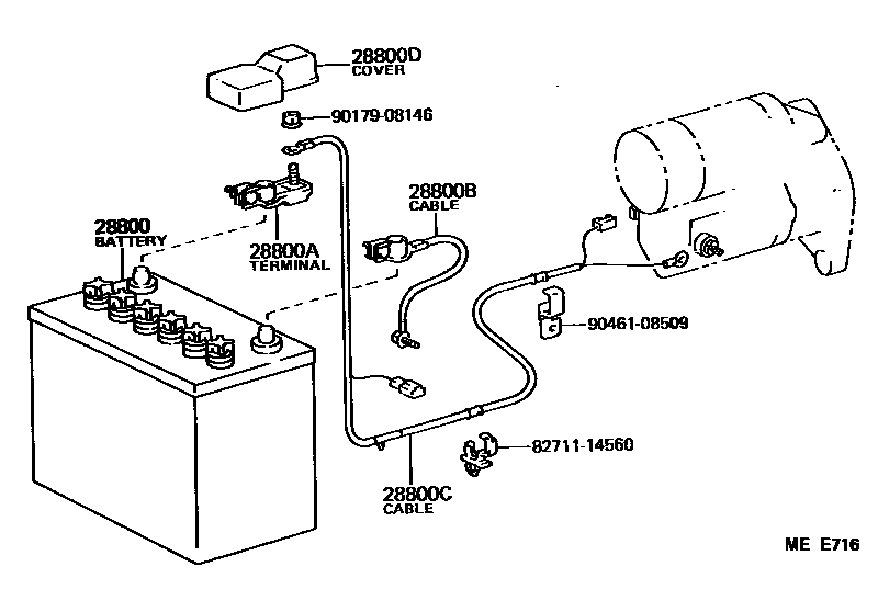 Toyota COROLLA 蓄电池和蓄电池电缆 EPC diagram — MEE716