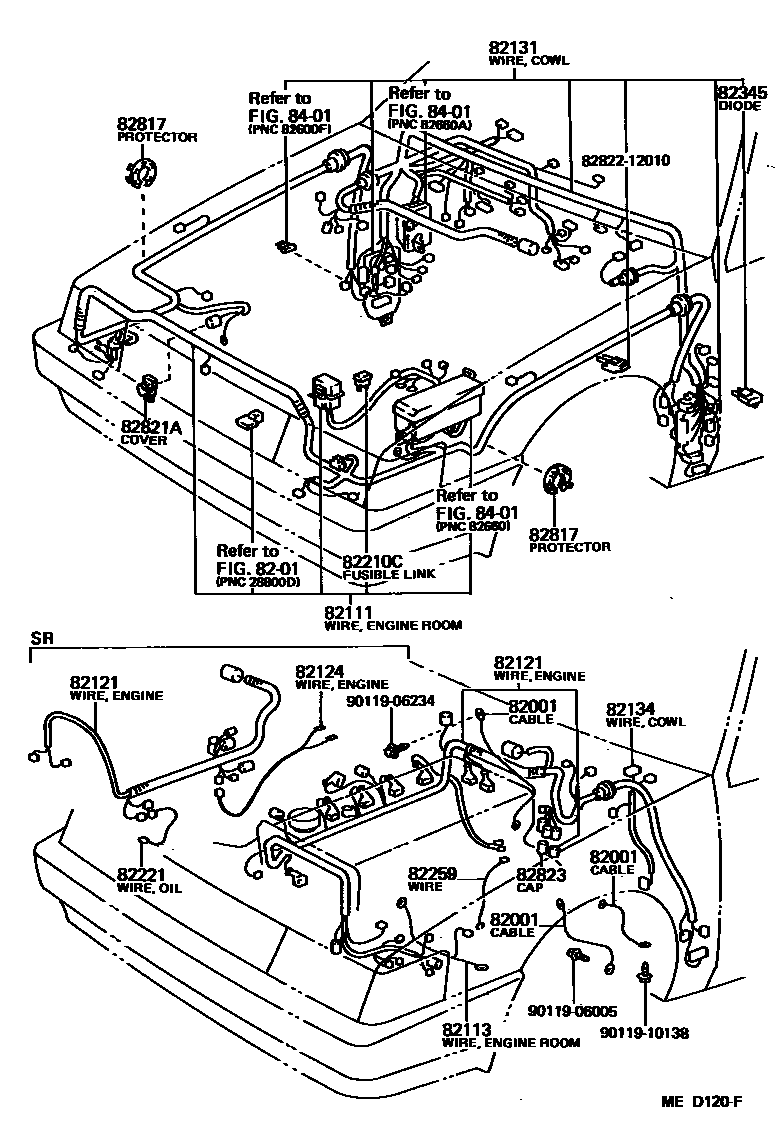 Toyota COROLLA 线束和卡夹 EPC diagram — MED120F