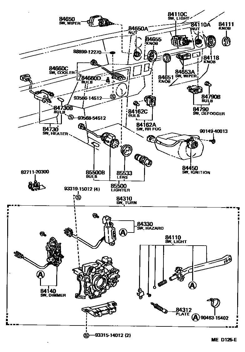 Toyota COROLLA 开关和继电器和ECU EPC diagram — MED125E