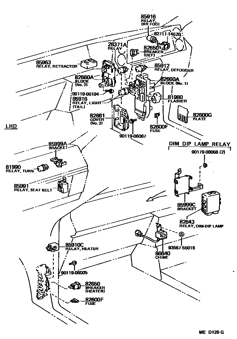 Toyota COROLLA 开关和继电器和ECU EPC diagram — MED126G