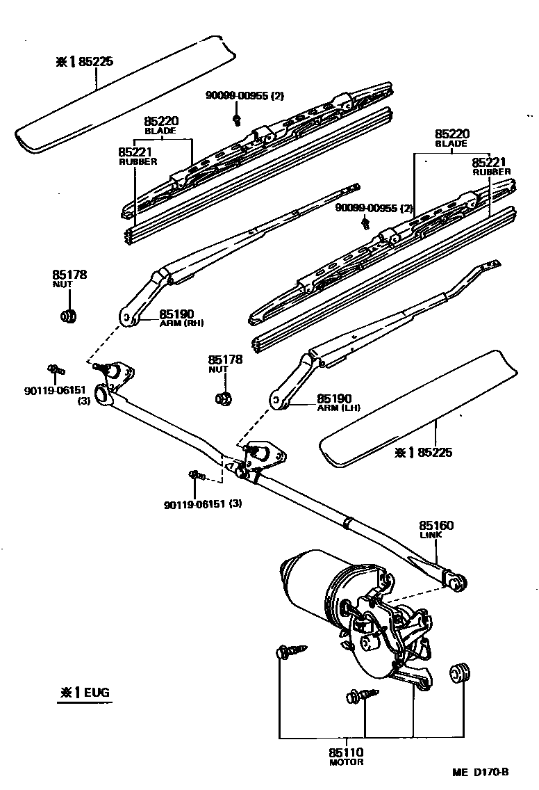 Toyota COROLLA 挡风玻璃刮水器 EPC diagram — MED170B