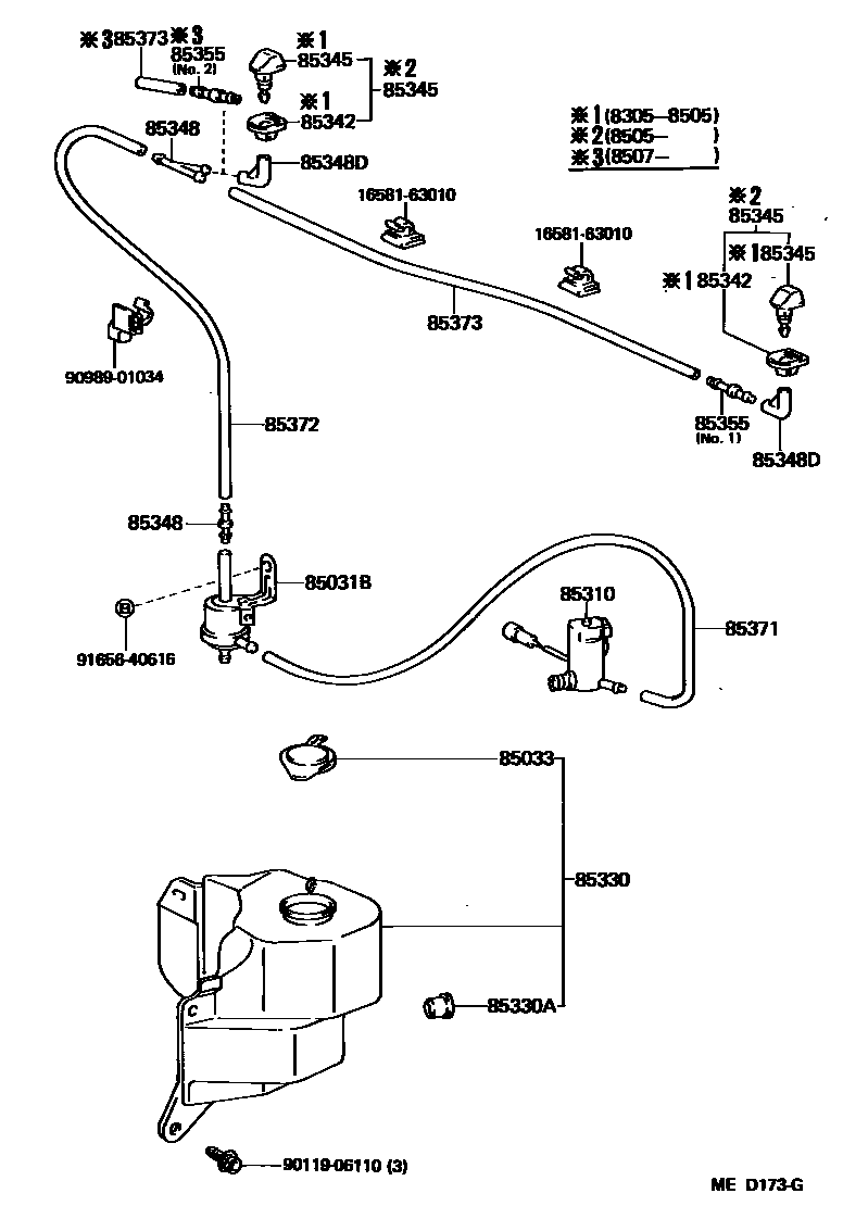 Toyota COROLLA 挡风玻璃清洗器 EPC diagram — MED173G