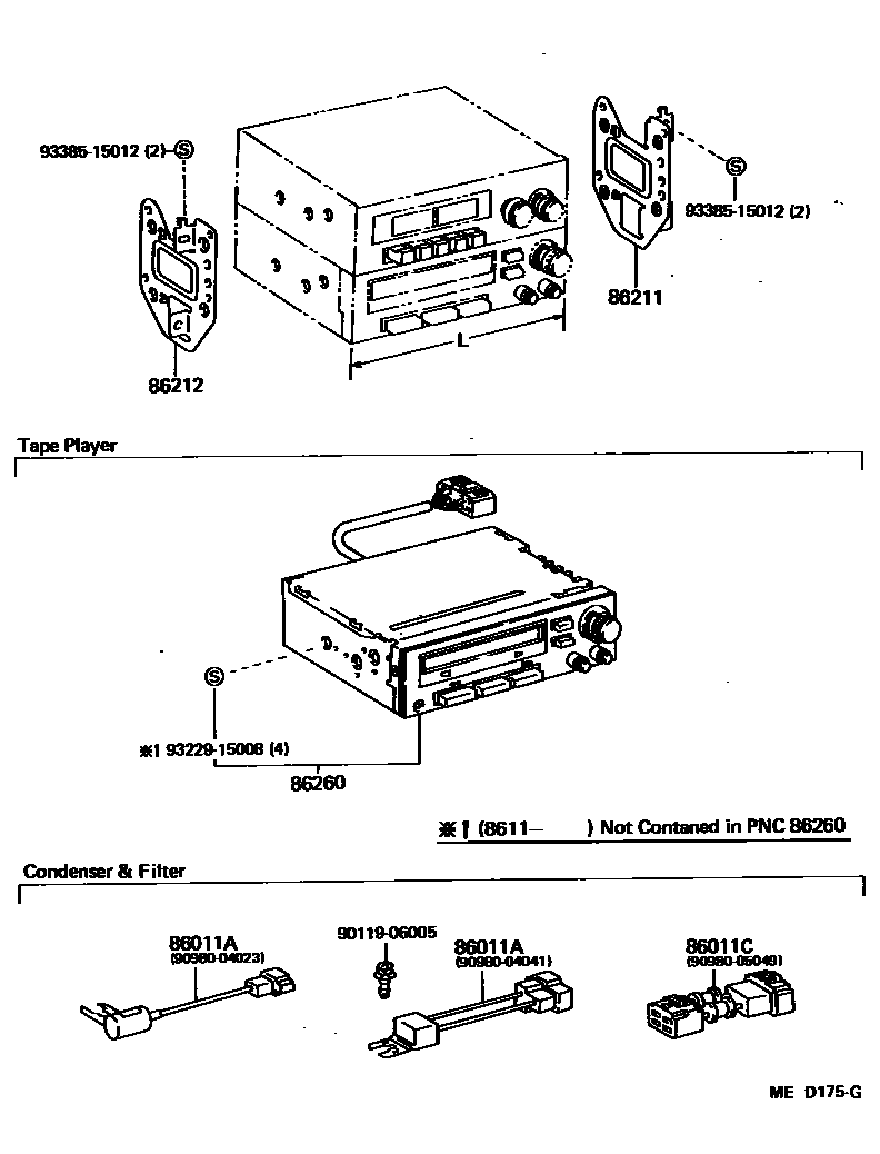 Toyota COROLLA 收音机、放大器和冷凝器 EPC diagram — MED175G
