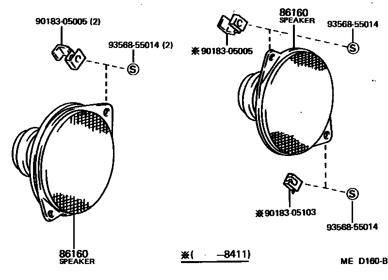 Toyota COROLLA 扬声器 EPC diagram — MED160B