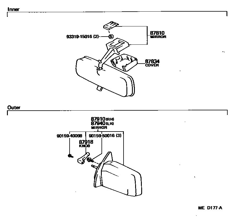 Toyota COROLLA 后视镜 EPC diagram — MED177A