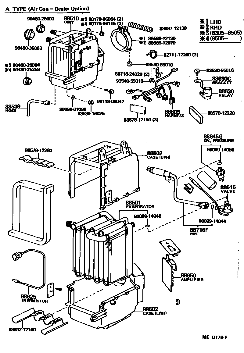 Toyota COROLLA 暖风和空调系统 - 冷却器组件 EPC diagram — MED179F