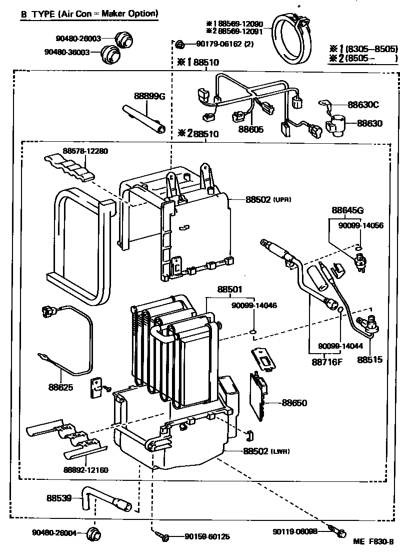 Toyota COROLLA 暖风和空调系统 - 冷却器组件 EPC diagram — MEF830B