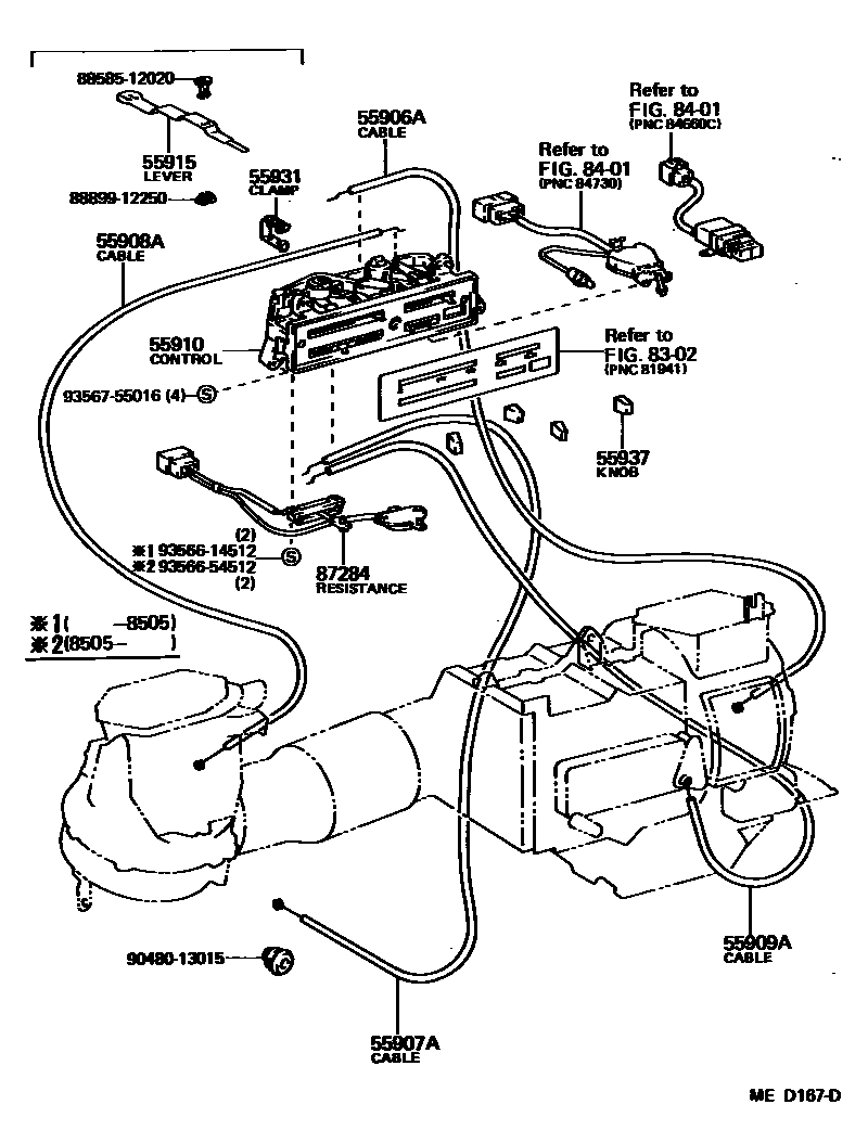 Toyota COROLLA 暖风和空调系统 - 控制器和风管 EPC diagram — MED167D