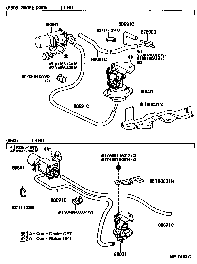 Toyota COROLLA 暖风和空调系统 - 真空管 EPC diagram — MED183G