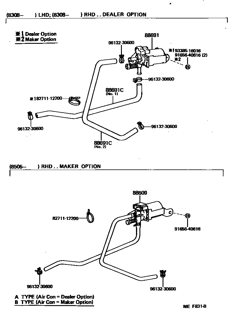 Toyota COROLLA 暖风和空调系统 - 真空管 EPC diagram — MEF831B