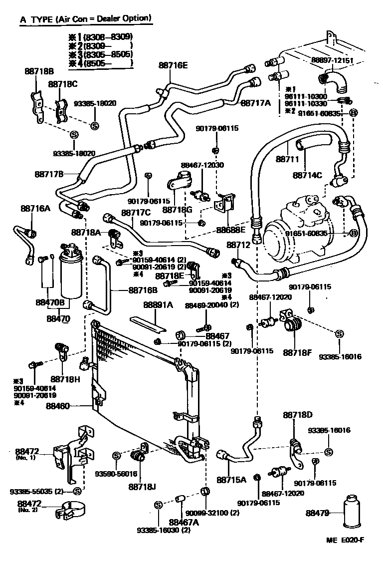 Toyota COROLLA Heating & Air Conditioning - Cooler Piping EPC diagram — MEE020F