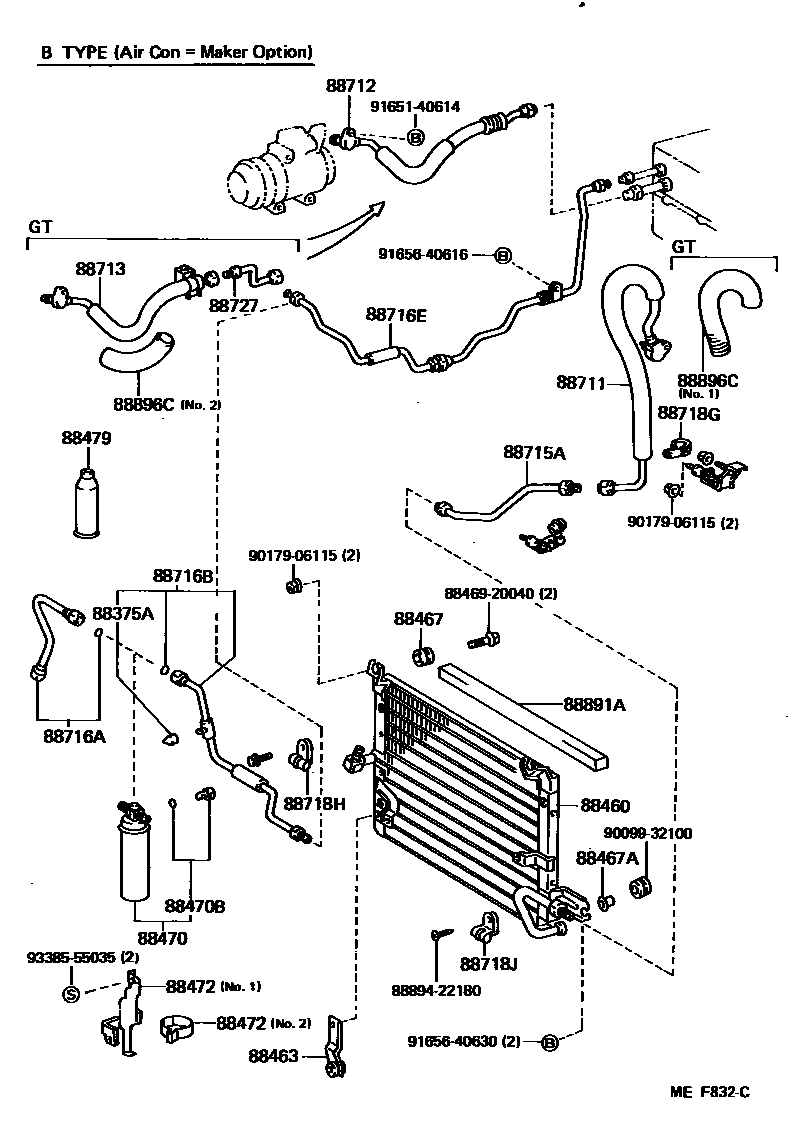 Toyota COROLLA Heating & Air Conditioning - Cooler Piping EPC diagram — MEF832C