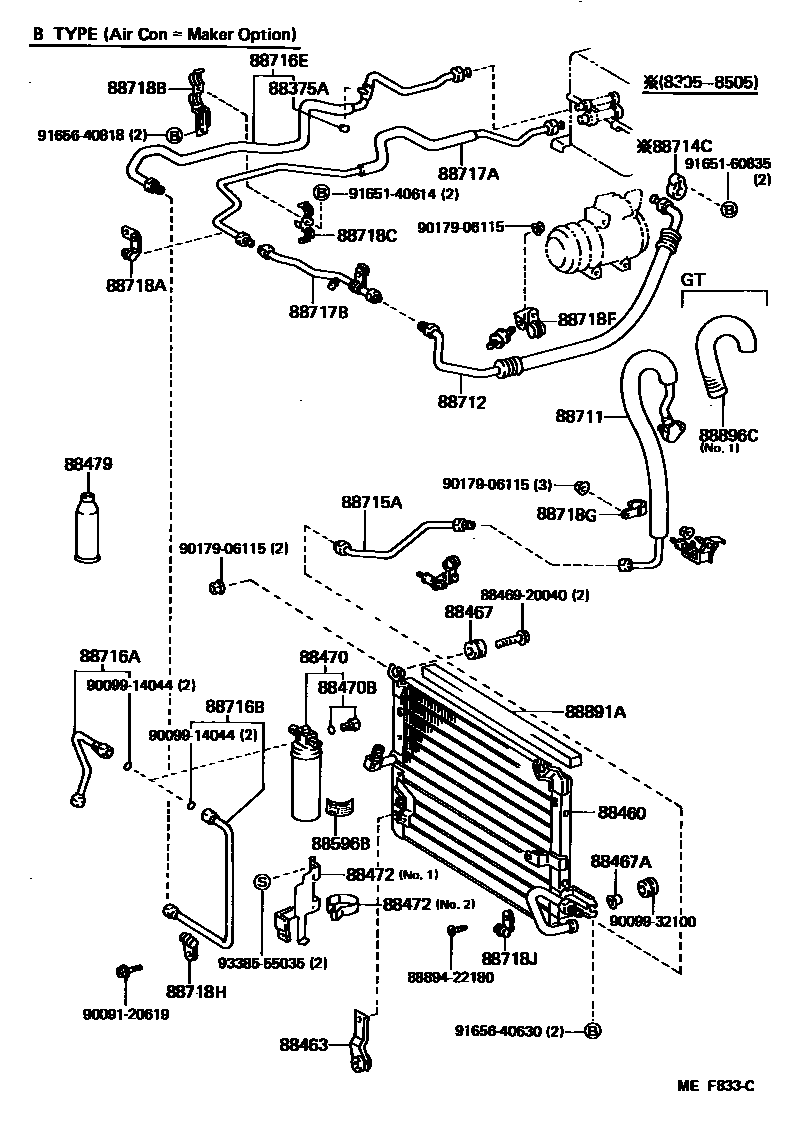 Toyota COROLLA Heating & Air Conditioning - Cooler Piping EPC diagram — MEF833C