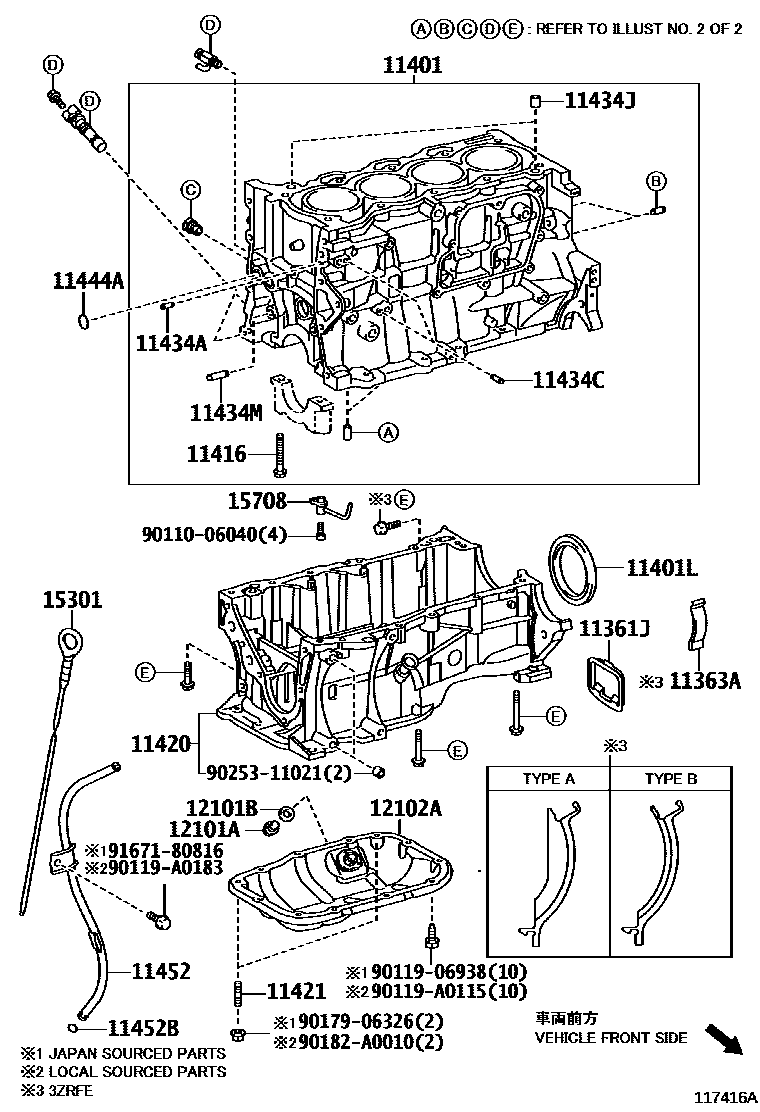 Toyota COROLLA Cylinder Block EPC diagram — 117416A