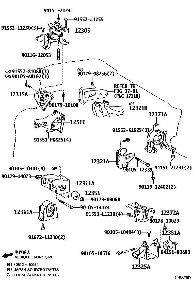 Toyota COROLLA Engine Mounting EPC diagram — 115823D