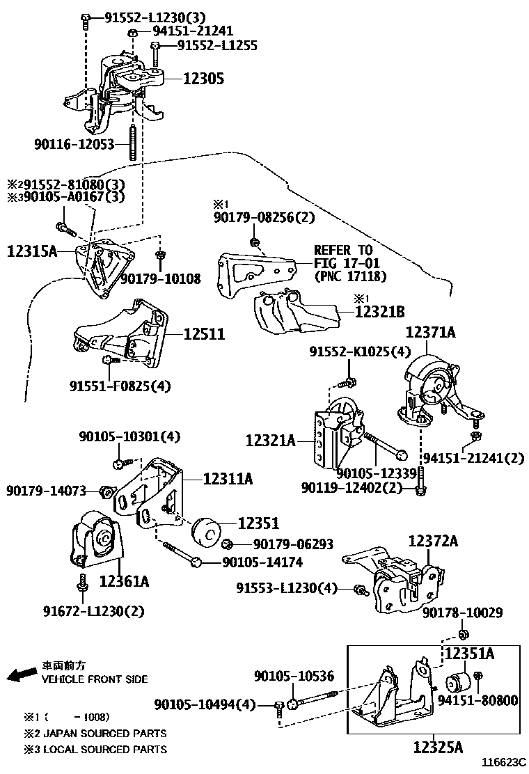 Toyota COROLLA Engine Mounting EPC diagram — 116623C