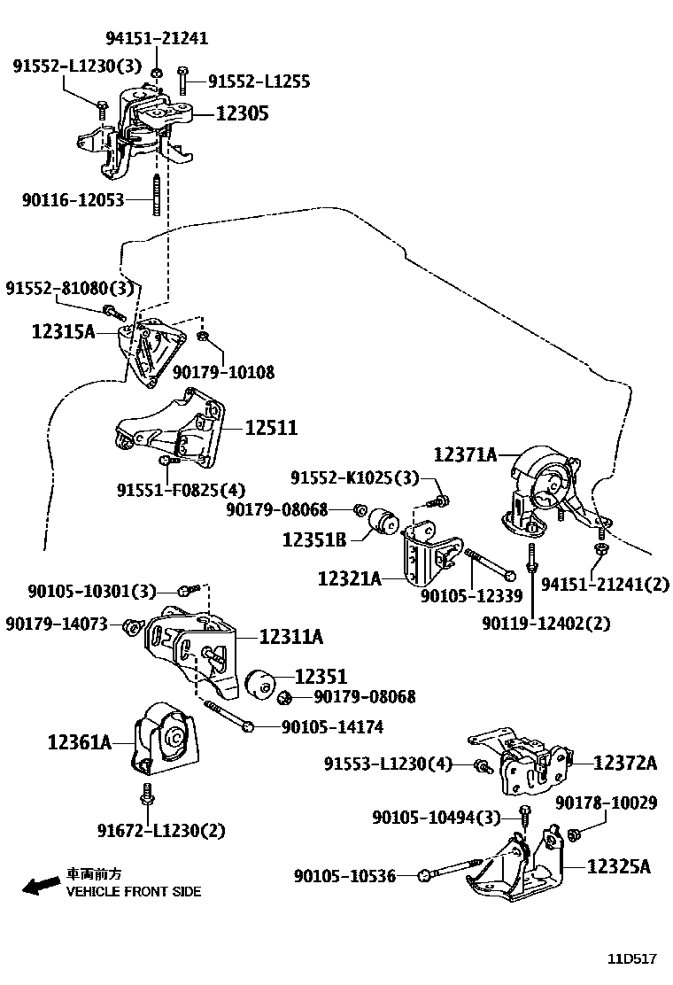 Toyota COROLLA Engine Mounting EPC diagram — 11D517