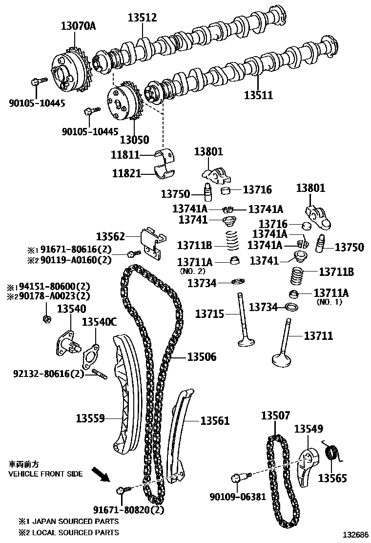 Toyota COROLLA Camshaft & Valve EPC diagram — 132686