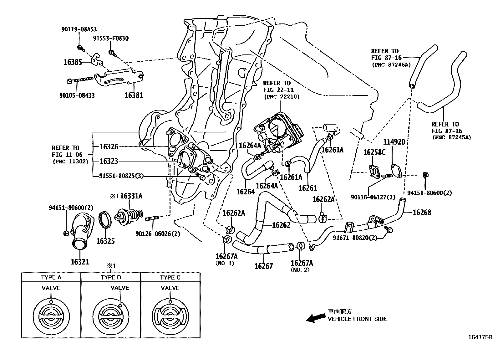 Toyota COROLLA RADIATOR & WATER OUTLET EPC diagram — 164175B