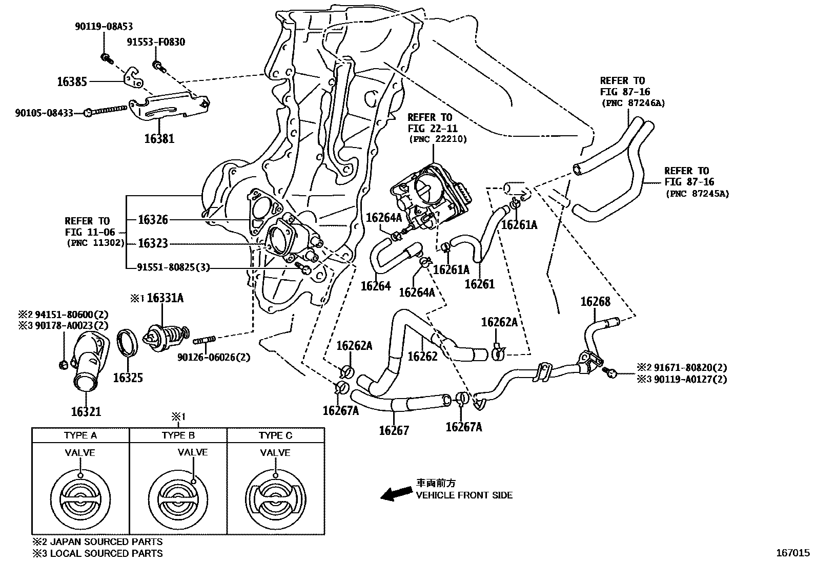 Toyota COROLLA RADIATOR & WATER OUTLET EPC diagram — 167015
