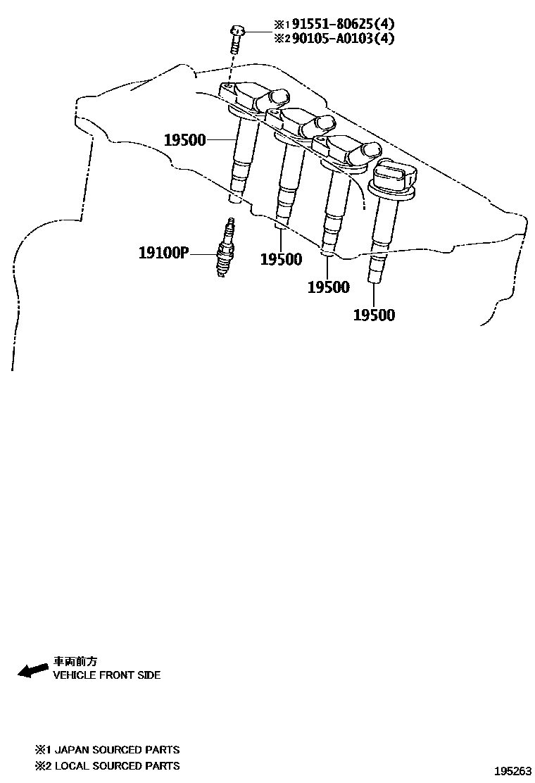 Toyota COROLLA 点火线圈和火花塞 /电热塞 EPC diagram — 195263