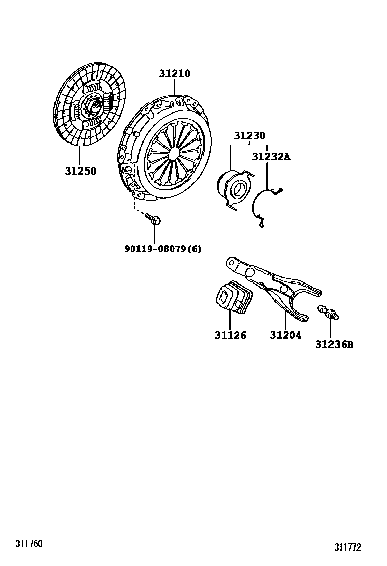 Toyota COROLLA 离合器和分离叉 EPC diagram — 311772