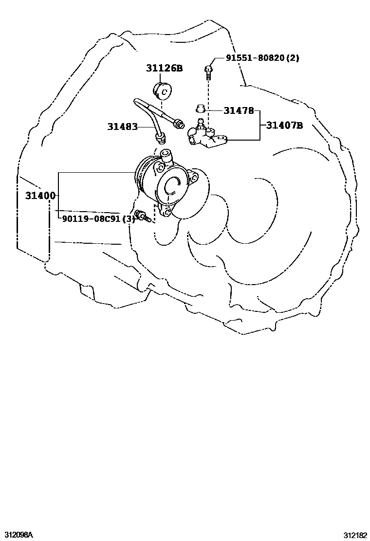 Toyota COROLLA 离合器分离缸 EPC diagram — 312182