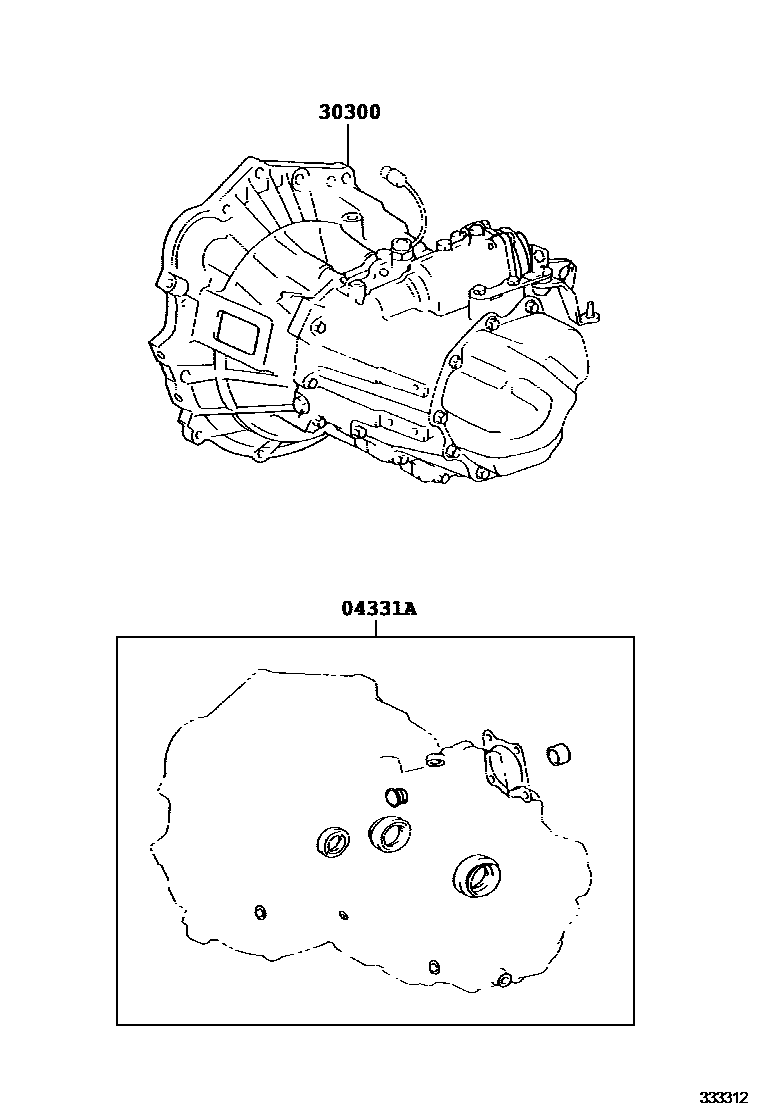 Toyota COROLLA 传动桥或变速器总成和衬垫组件(MTM) EPC diagram — 333312