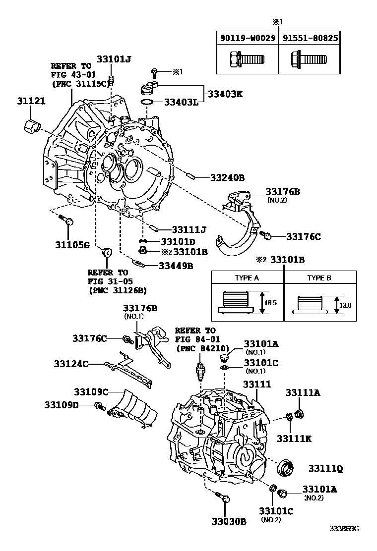 Toyota COROLLA 离合器壳和变速器壳(MTM) EPC diagram — 333869C