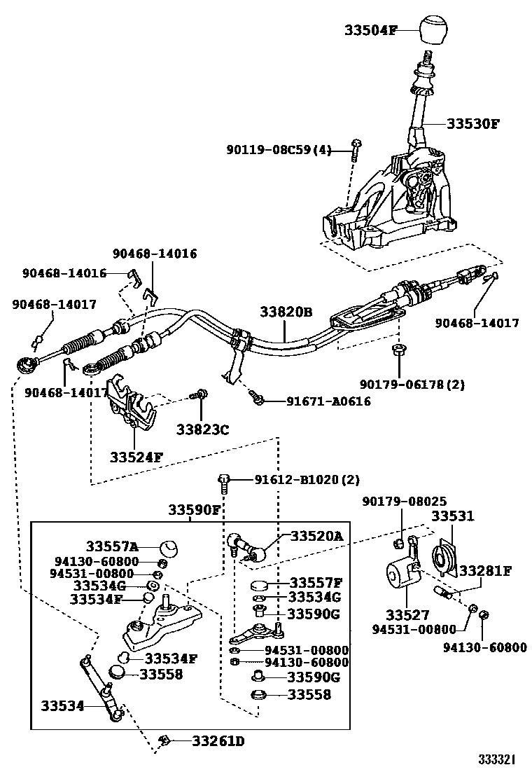 Toyota COROLLA Shift Lever & Retainer EPC diagram — 333321