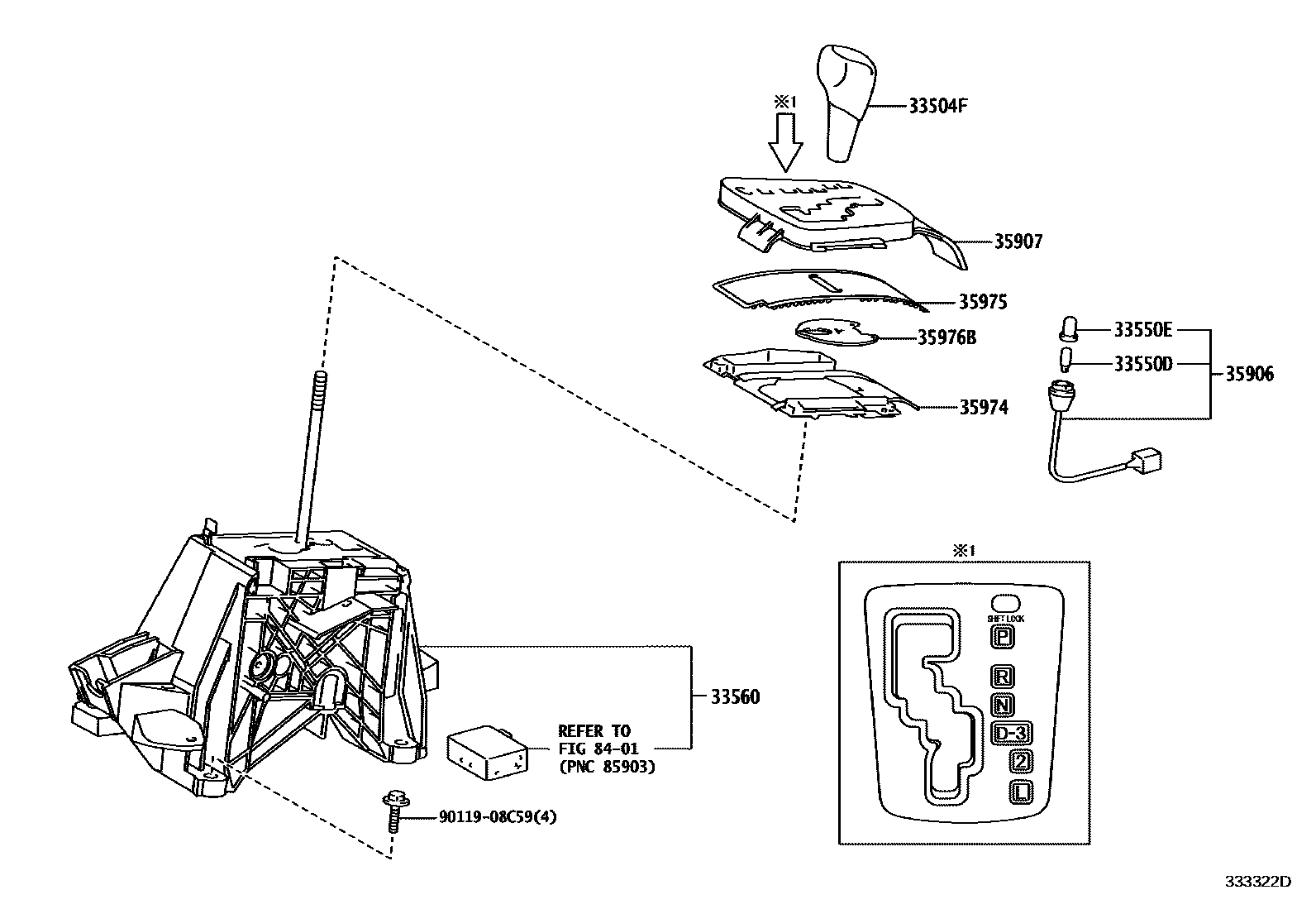 Toyota COROLLA Shift Lever & Retainer EPC diagram — 333322D