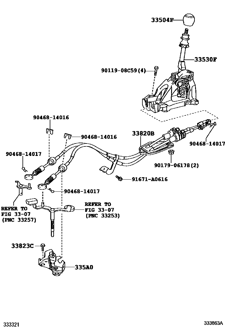 Toyota COROLLA Shift Lever & Retainer EPC diagram — 333863A