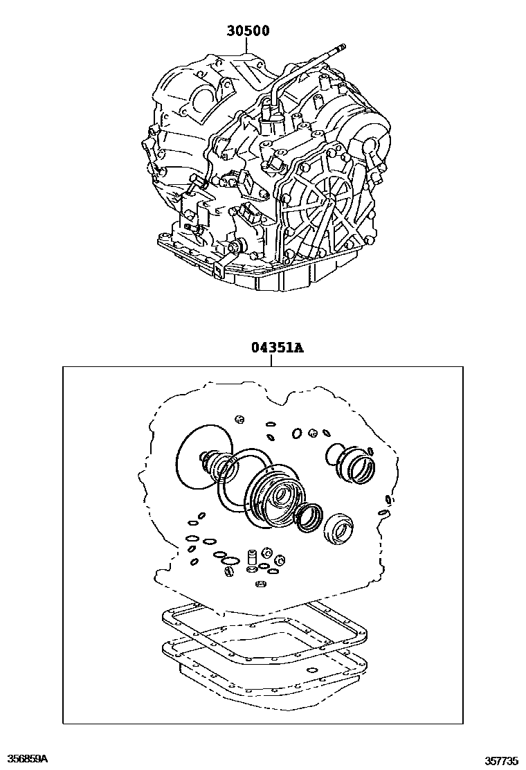 Toyota COROLLA 传动桥或变速器总成和衬垫组件(ATM) EPC diagram — 357735