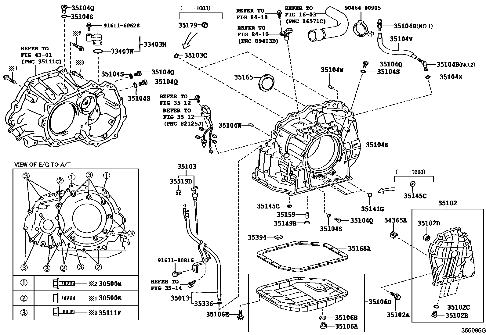 Toyota COROLLA 变速器壳和油底壳(ATM) EPC diagram — 356096G
