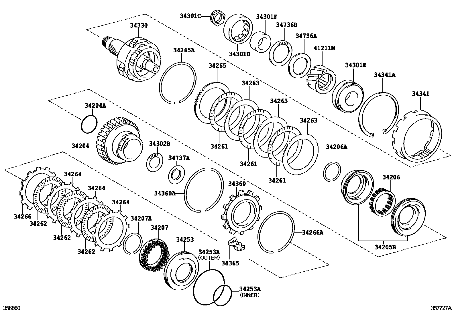 Toyota COROLLA 超速档齿轮(ATM) EPC diagram — 357727A