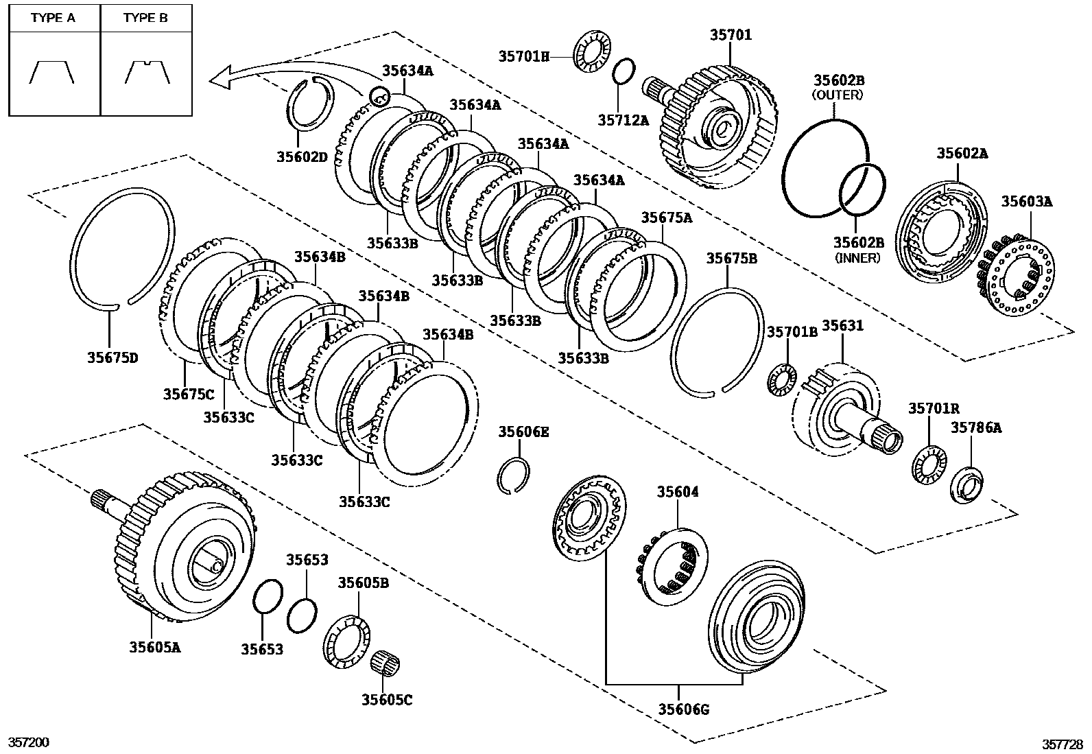 Toyota COROLLA 制动带和多片式离合器(ATM) EPC diagram — 357728