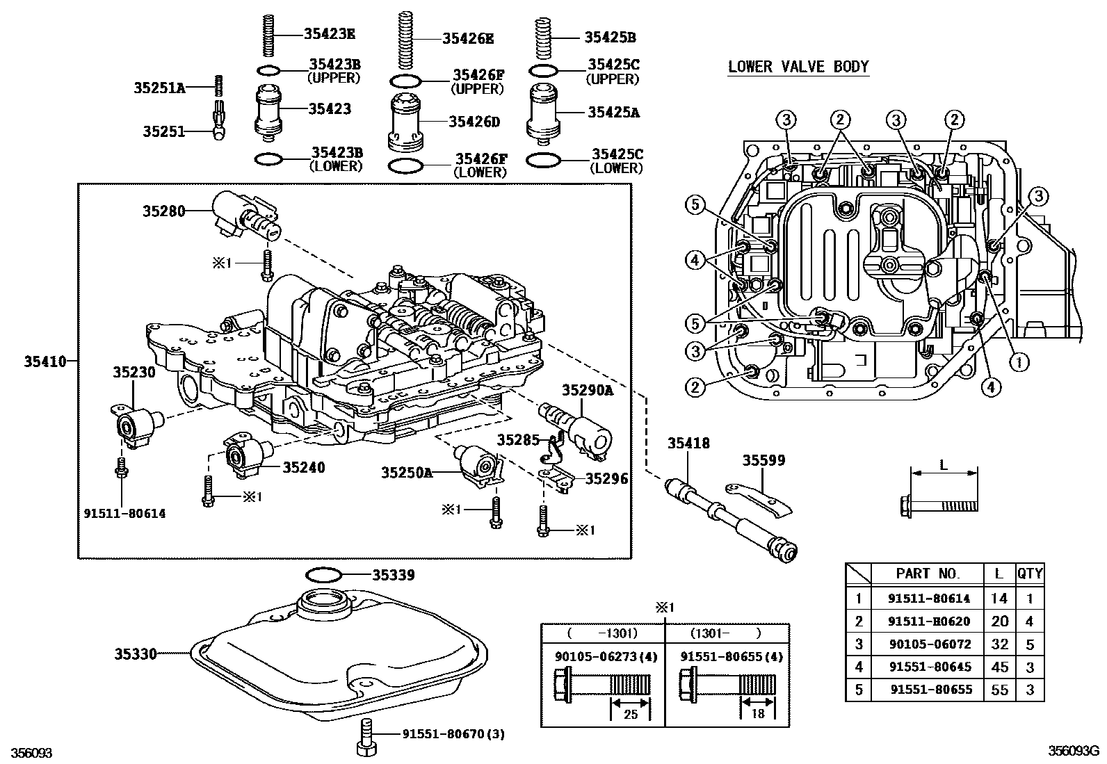 Toyota COROLLA 阀体和滤油网(ATM) EPC diagram — 356093G