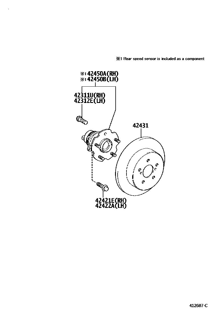 Toyota COROLLA 后桥半轴和后桥轮毂 EPC diagram — 412687C