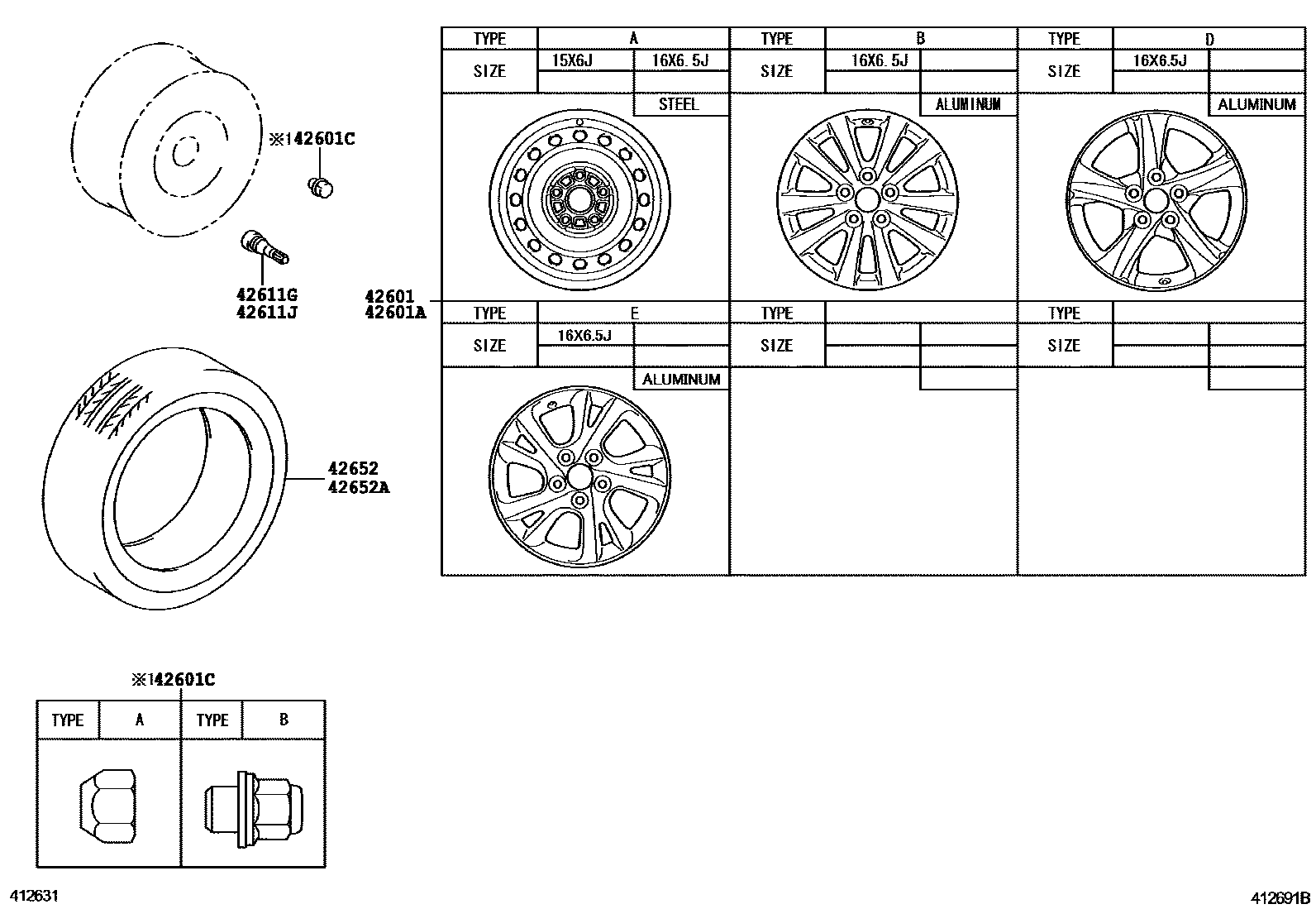 Toyota COROLLA 车轮和车轮盖 EPC diagram — 412691B