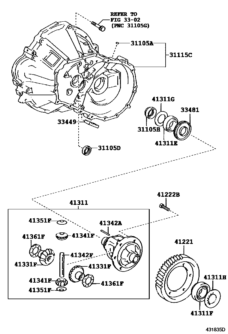 Toyota COROLLA 前桥壳和差速器 EPC diagram — 431835D