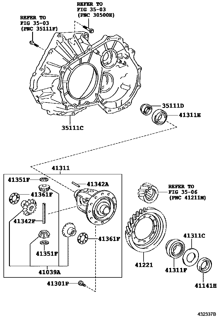 Toyota COROLLA 前桥壳和差速器 EPC diagram — 432337B