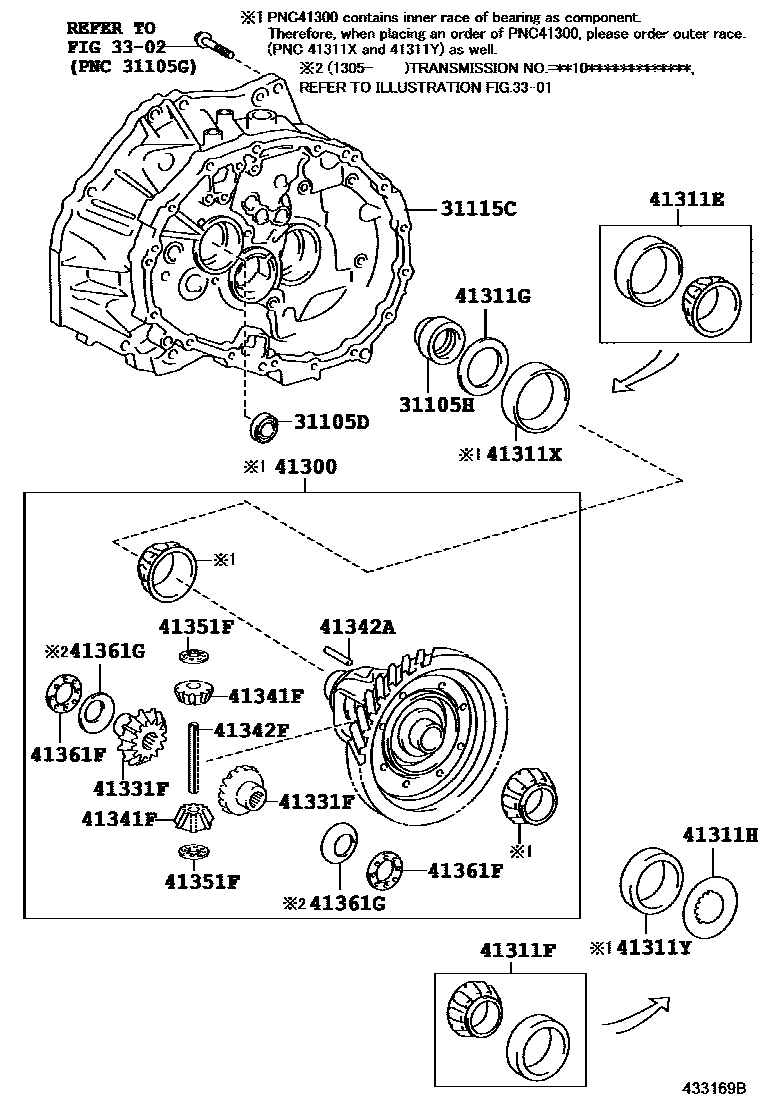 Toyota COROLLA 前桥壳和差速器 EPC diagram — 433169B