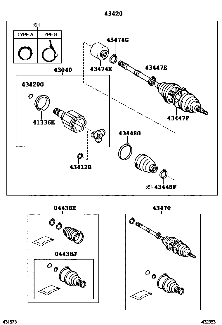 Toyota COROLLA Front Drive Shaft EPC diagram — 432353