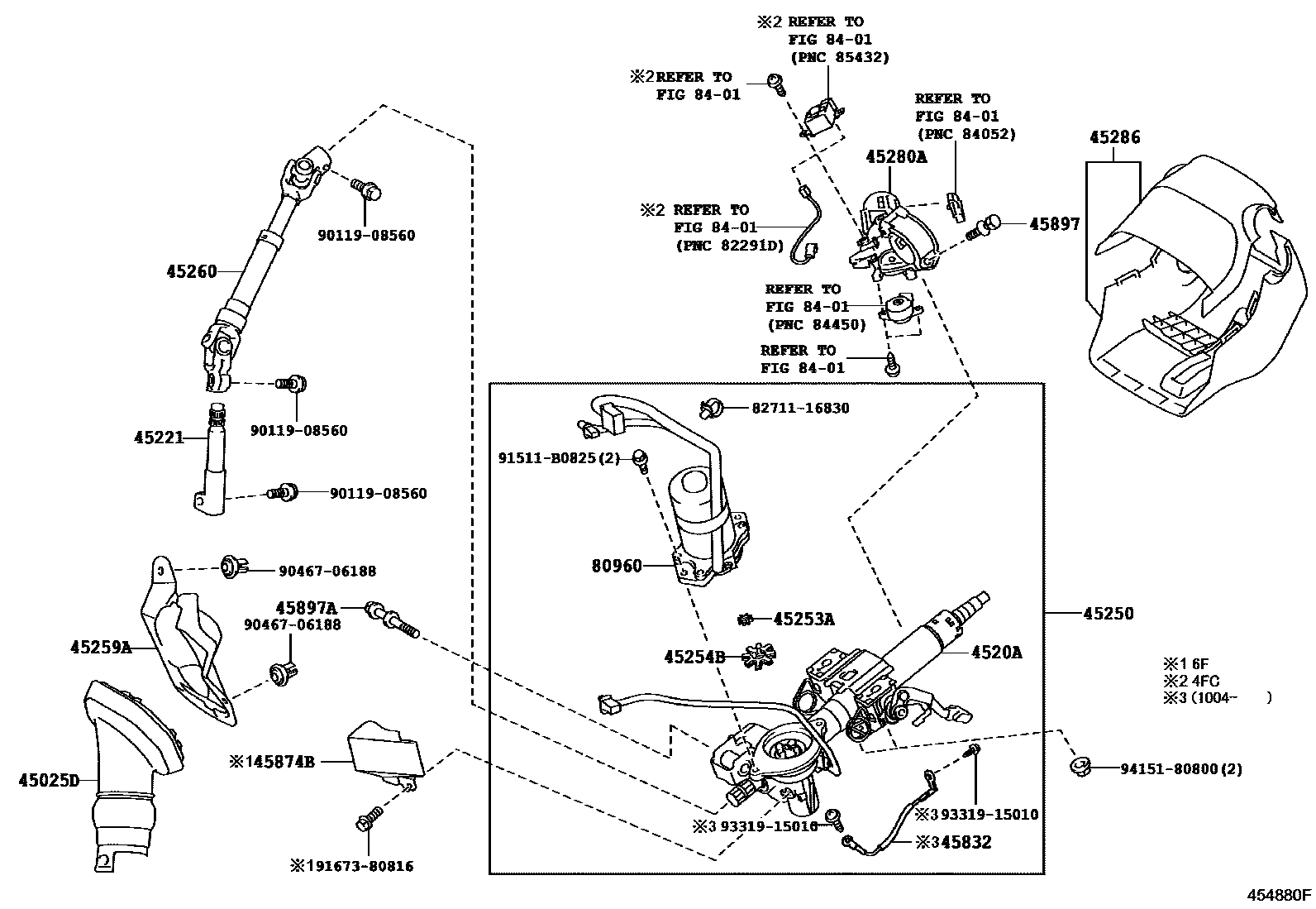 Toyota COROLLA Steering Column & Shaft EPC diagram — 454880F