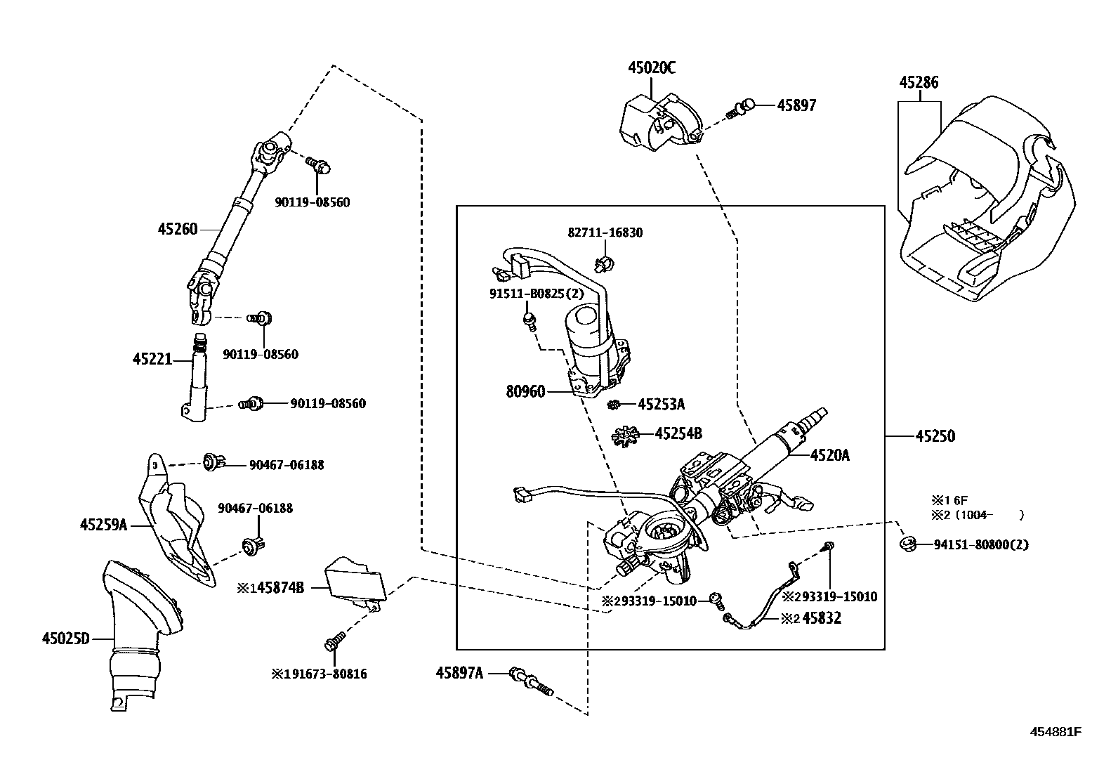 Toyota COROLLA Steering Column & Shaft EPC diagram — 454881F
