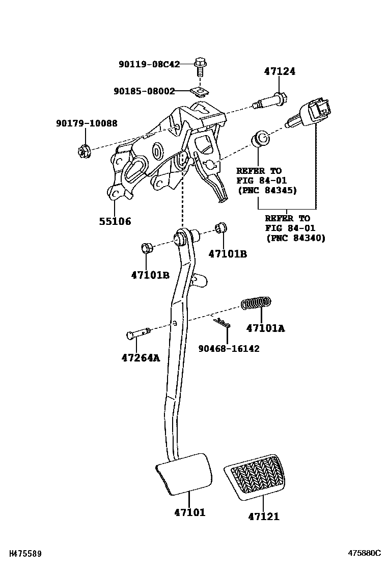 Toyota COROLLA Brake Pedal & Bracket EPC diagram — 475880C