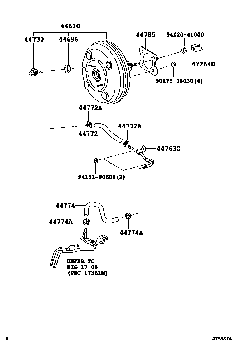 Toyota COROLLA 制动助力器和真空管 EPC diagram — 475887A