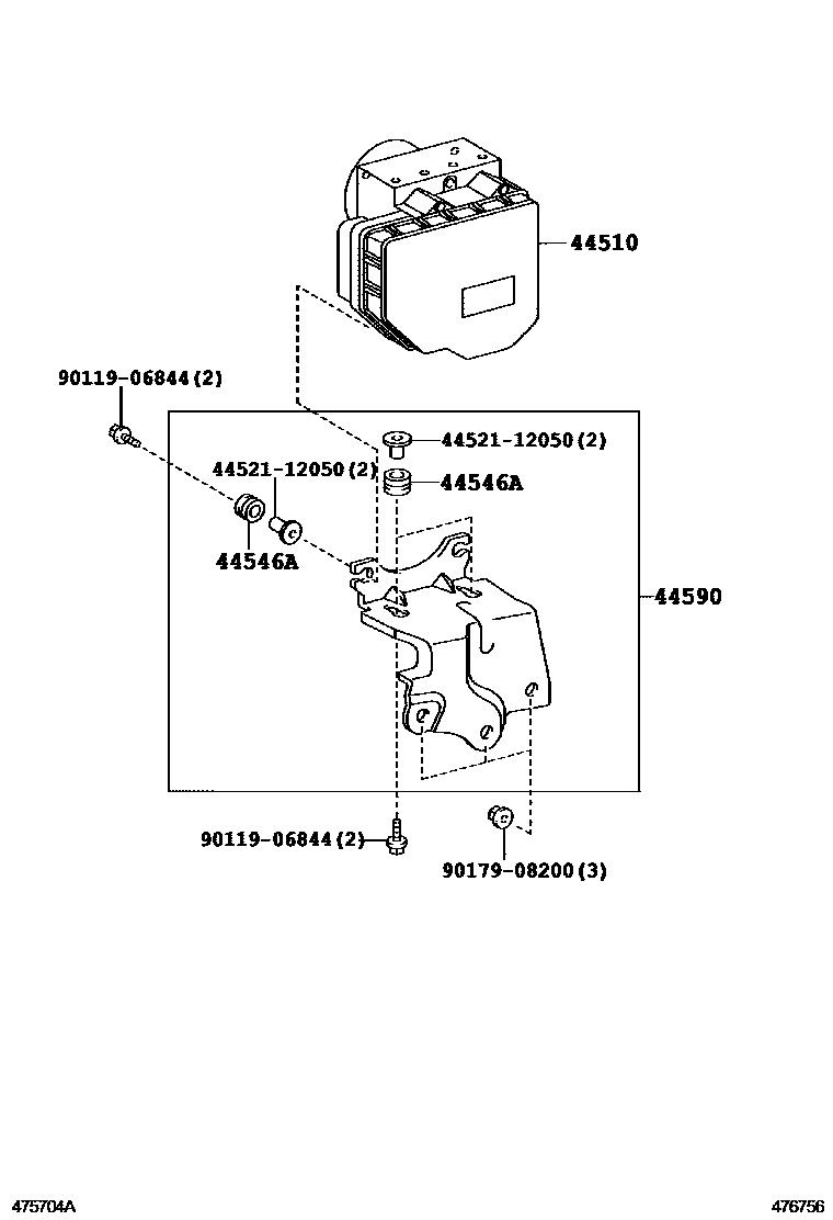 Toyota COROLLA 制动配管和卡箍 EPC diagram — 476756