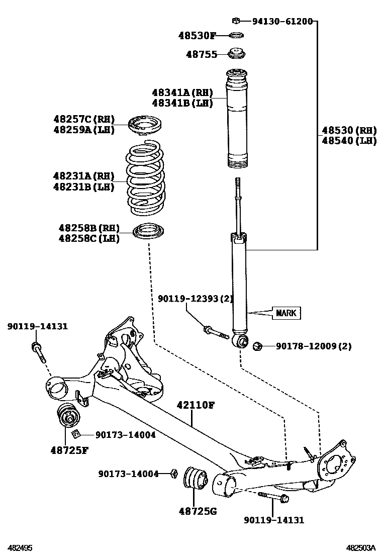Toyota COROLLA Rear Spring & Shock Absorber EPC diagram — 482503A