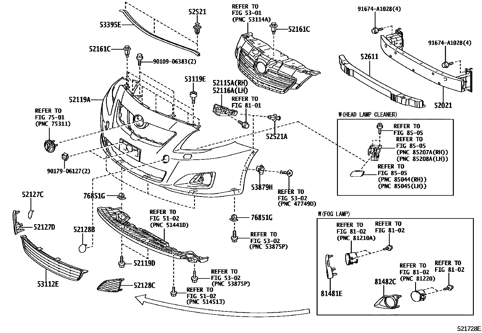 Toyota COROLLA 前保险杠及附件 EPC diagram — 521728E